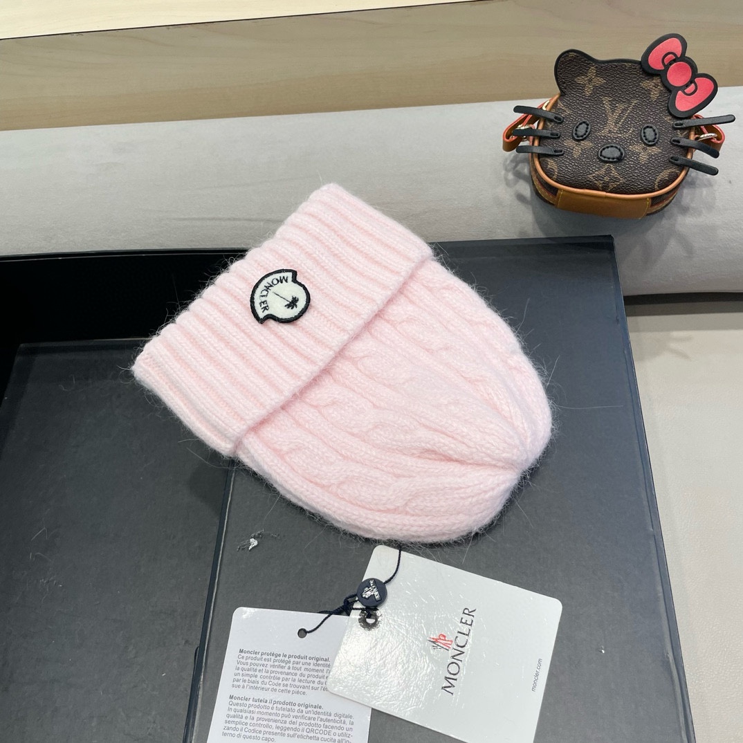 moncler秋冬韩版百搭兔毛针织帽保暖小头围麻花日系休闲纯色复古毛线帽潮