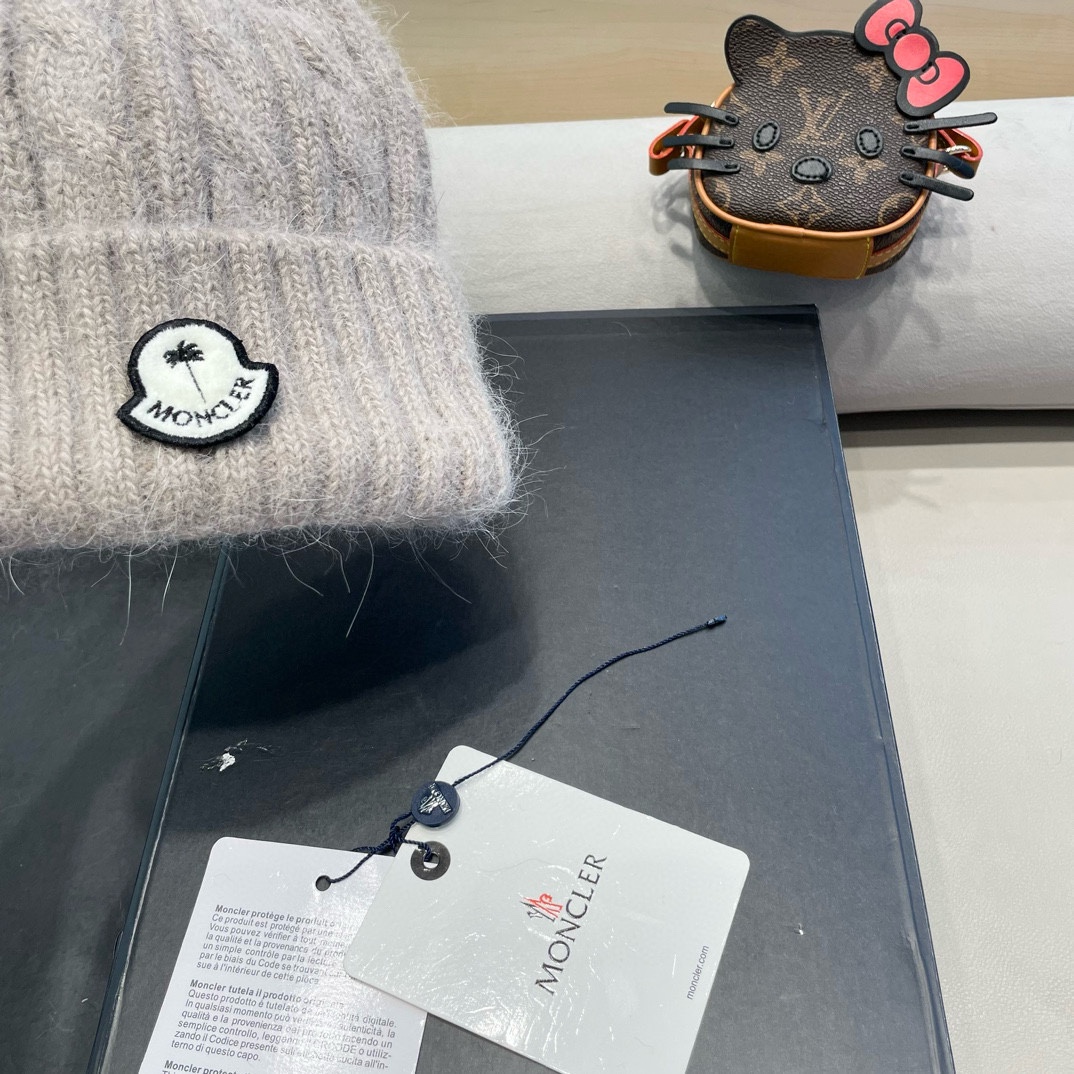moncler秋冬韩版百搭兔毛针织帽保暖小头围麻花日系休闲纯色复古毛线帽潮