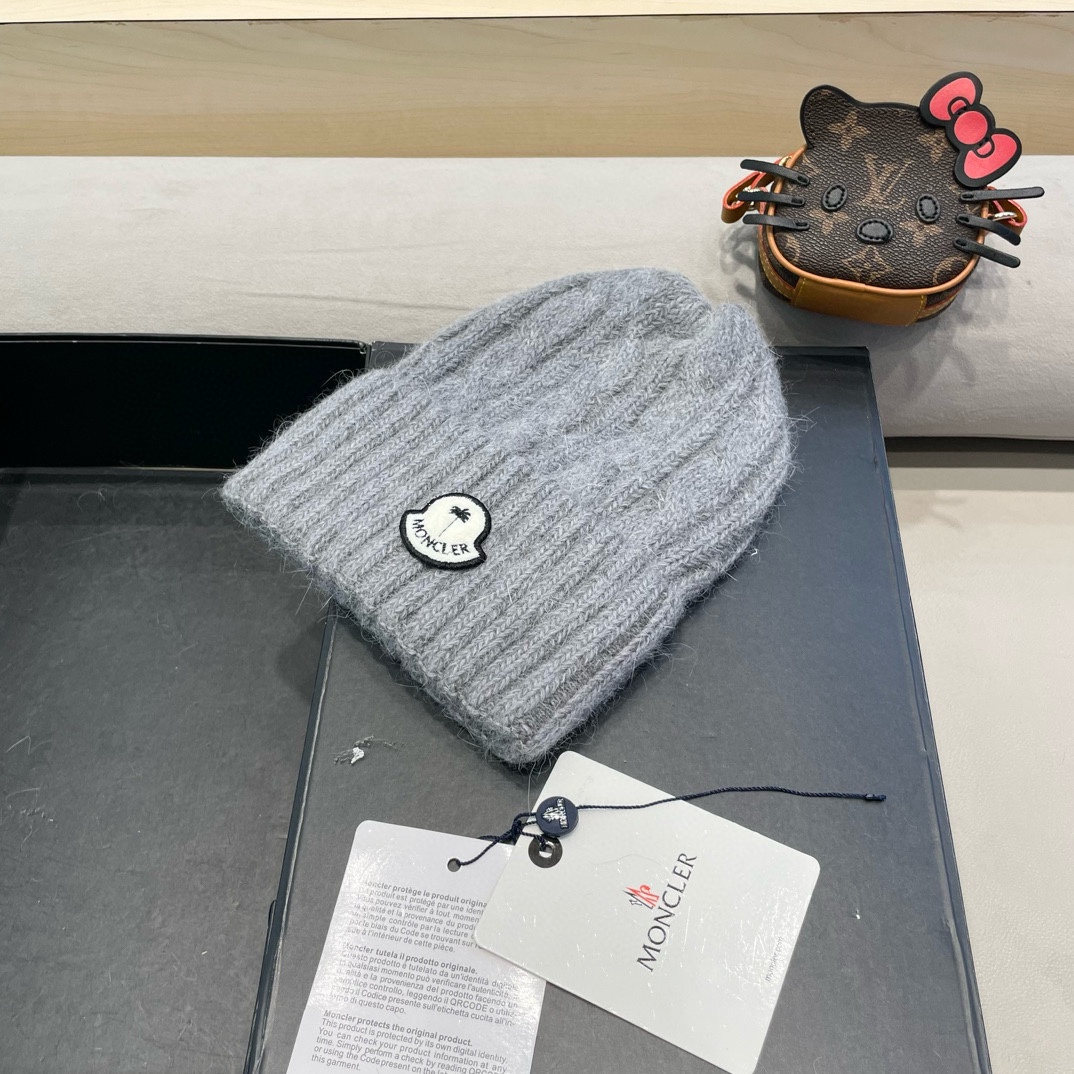 moncler秋冬韩版百搭兔毛针织帽保暖小头围麻花日系休闲纯色复古毛线帽潮