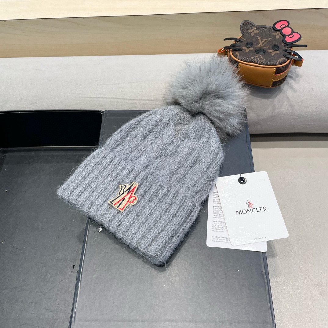 moncler秋冬韩版百搭兔毛针织帽保暖小头围麻花日系休闲纯色复古毛线帽潮