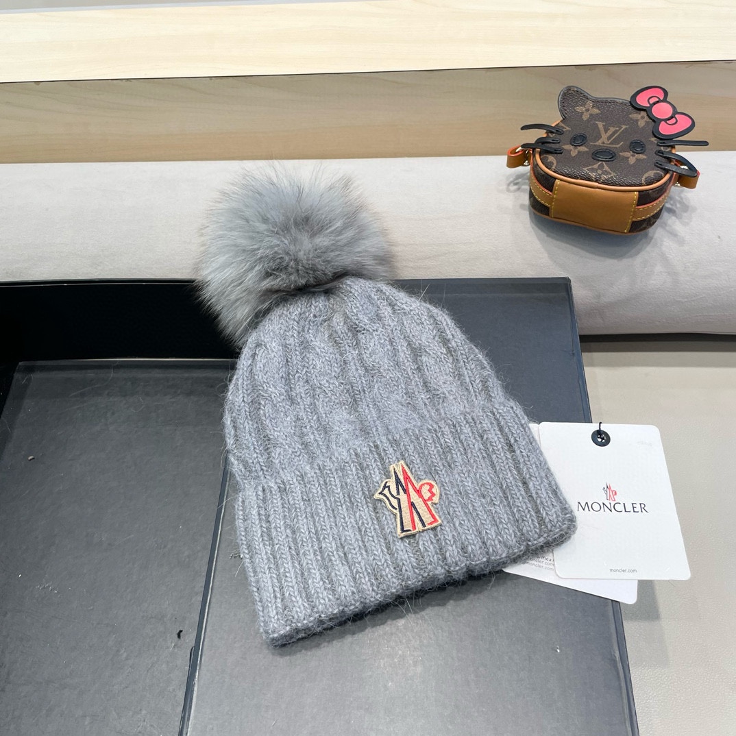moncler秋冬韩版百搭兔毛针织帽保暖小头围麻花日系休闲纯色复古毛线帽潮