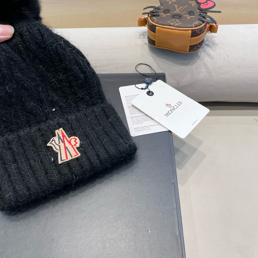 moncler秋冬韩版百搭兔毛针织帽保暖小头围麻花日系休闲纯色复古毛线帽潮