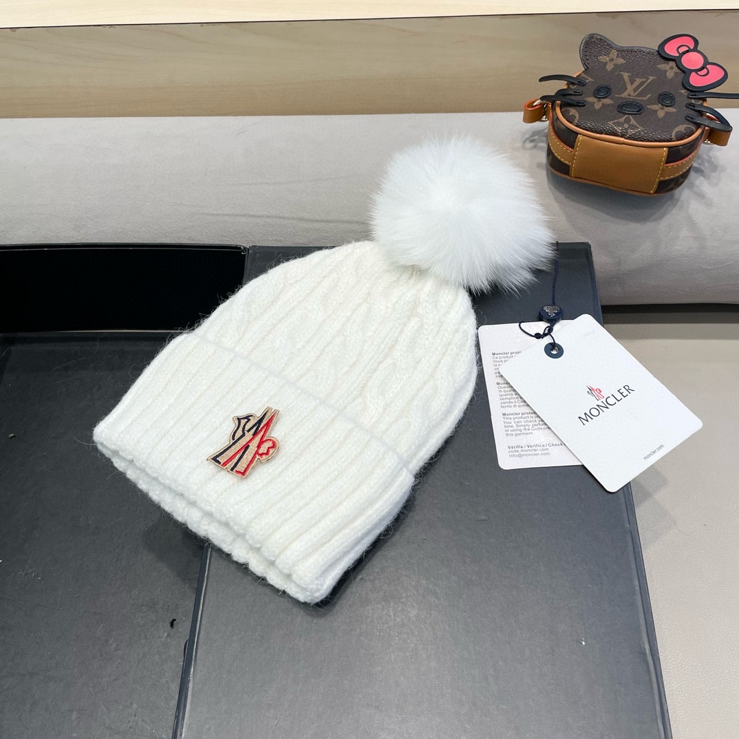 moncler秋冬韩版百搭兔毛针织帽保暖小头围麻花日系休闲纯色复古毛线帽潮