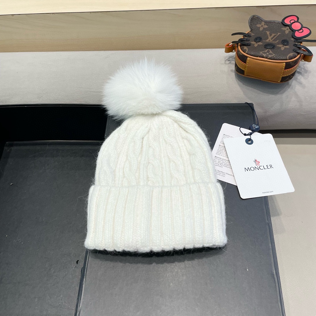 moncler秋冬韩版百搭兔毛针织帽保暖小头围麻花日系休闲纯色复古毛线帽潮