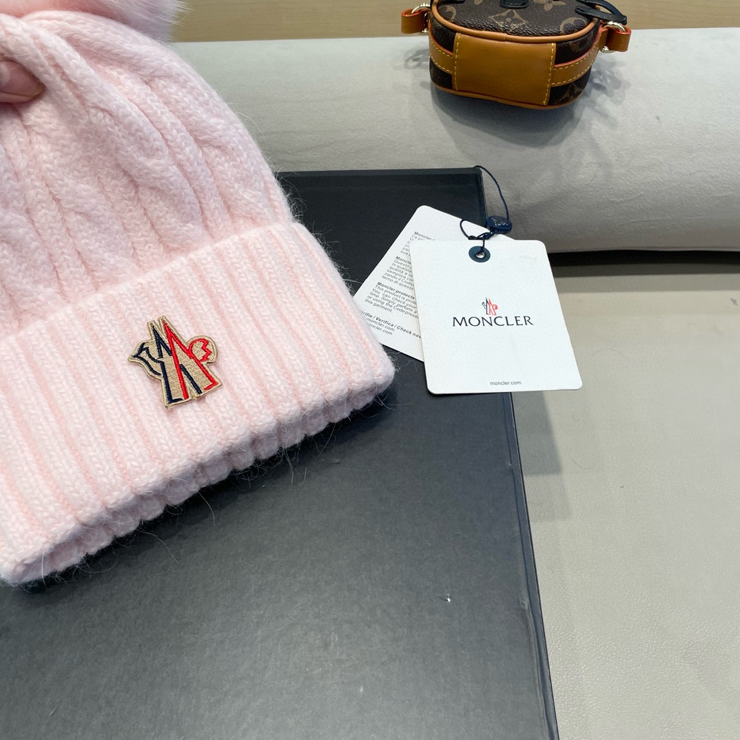moncler秋冬韩版百搭兔毛针织帽保暖小头围麻花日系休闲纯色复古毛线帽潮