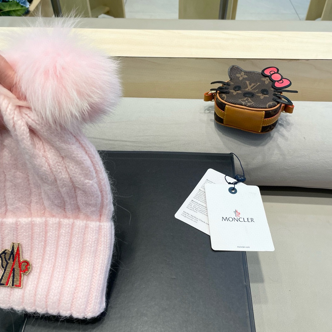 moncler秋冬韩版百搭兔毛针织帽保暖小头围麻花日系休闲纯色复古毛线帽潮