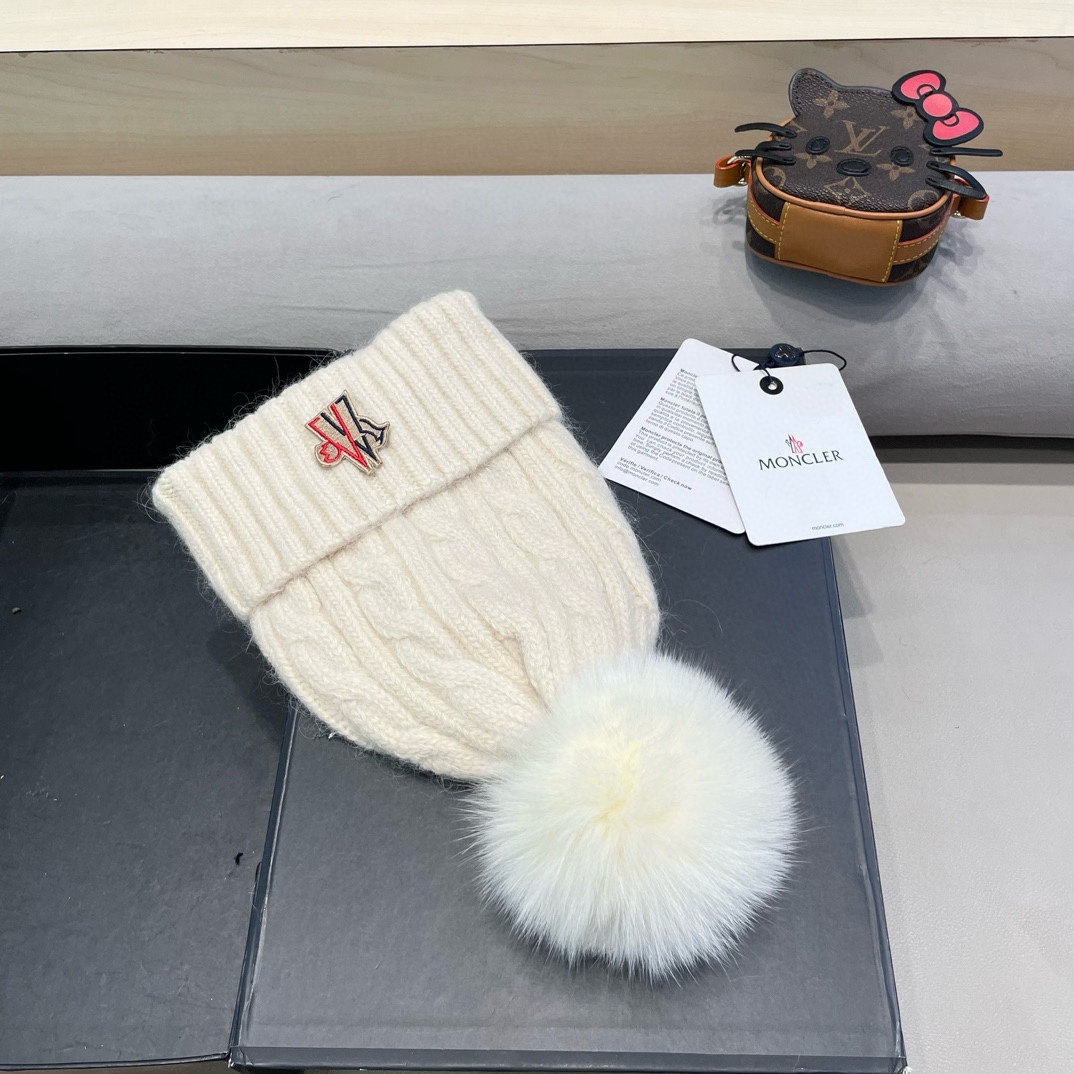 moncler秋冬韩版百搭兔毛针织帽保暖小头围麻花日系休闲纯色复古毛线帽潮