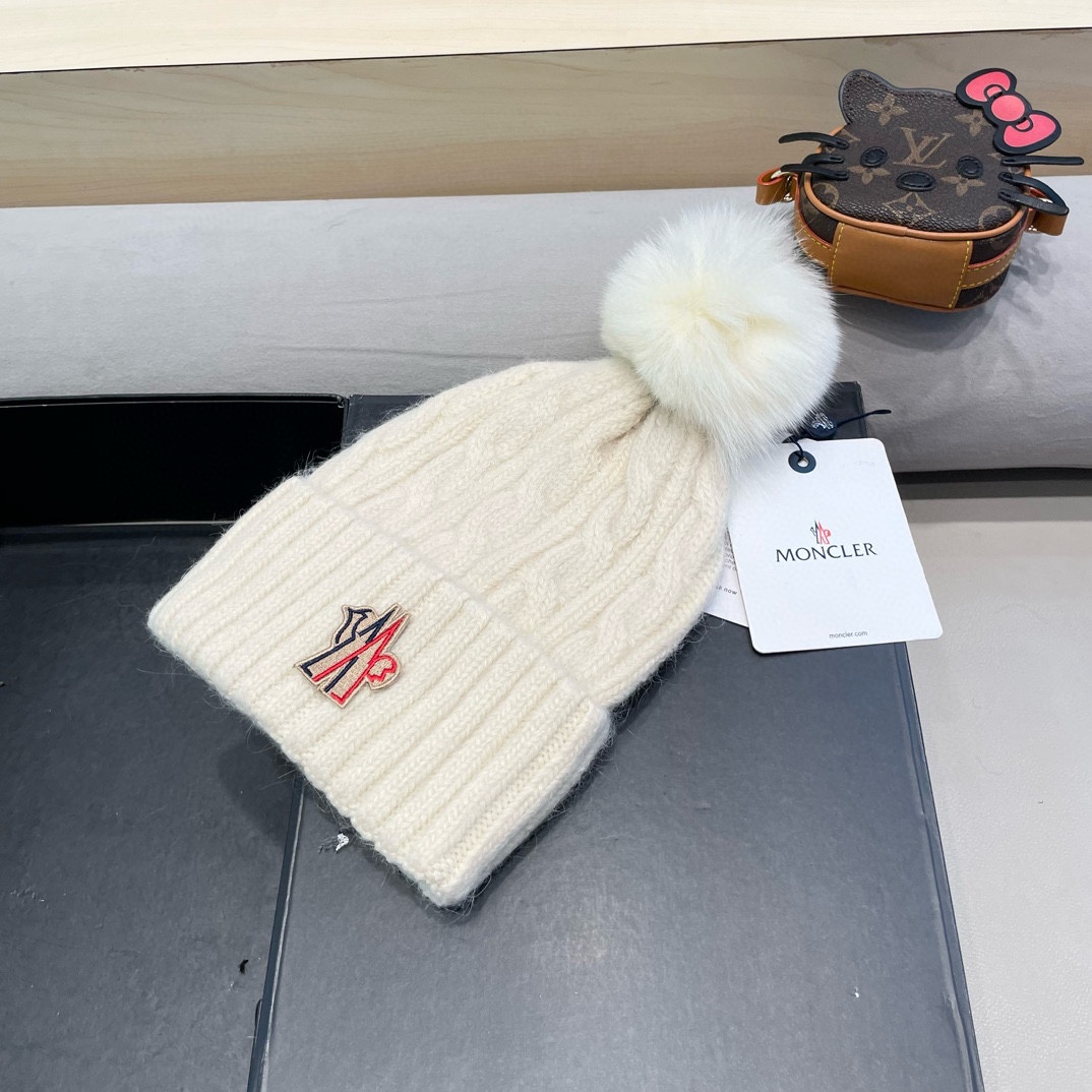 moncler秋冬韩版百搭兔毛针织帽保暖小头围麻花日系休闲纯色复古毛线帽潮