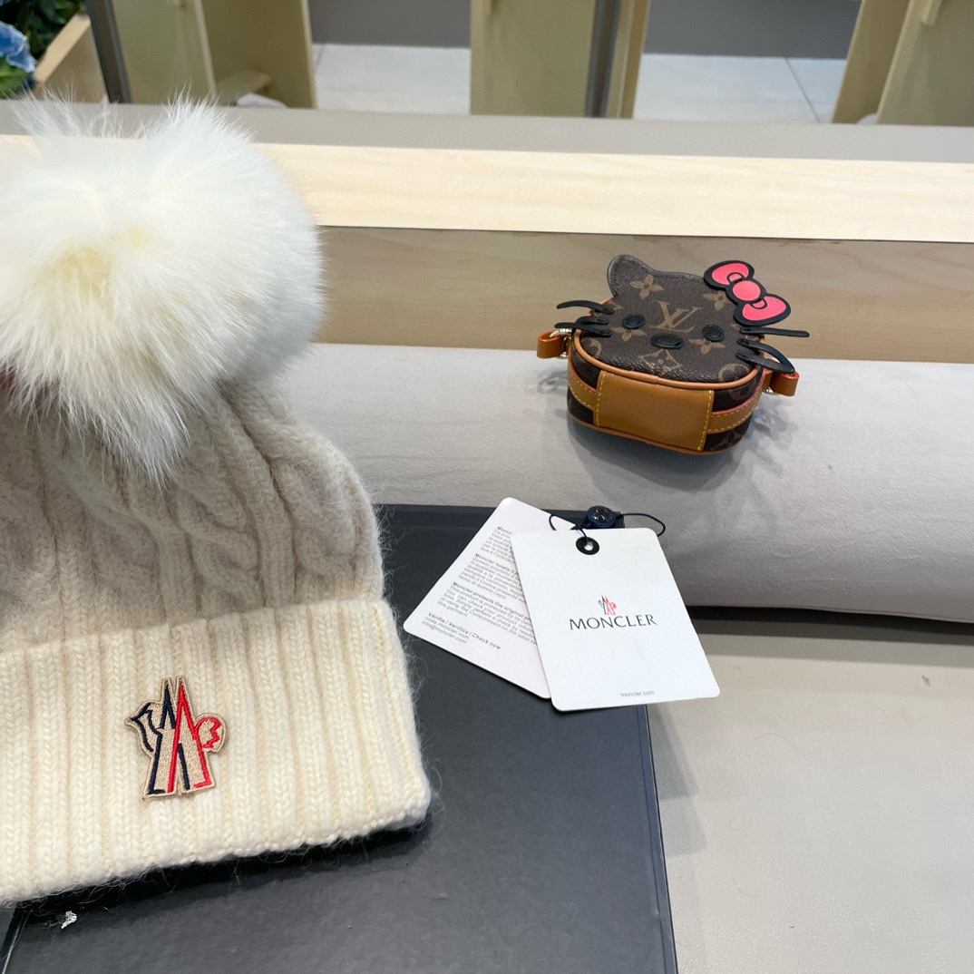 moncler秋冬韩版百搭兔毛针织帽保暖小头围麻花日系休闲纯色复古毛线帽潮
