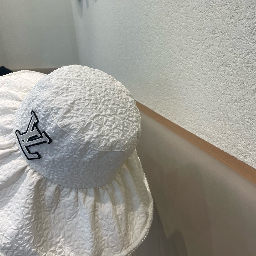  路易威登lv时尚网红珍珠蕾丝渔夫帽小香风女夏季大檐防晒帽防紫外线盆帽遮阳