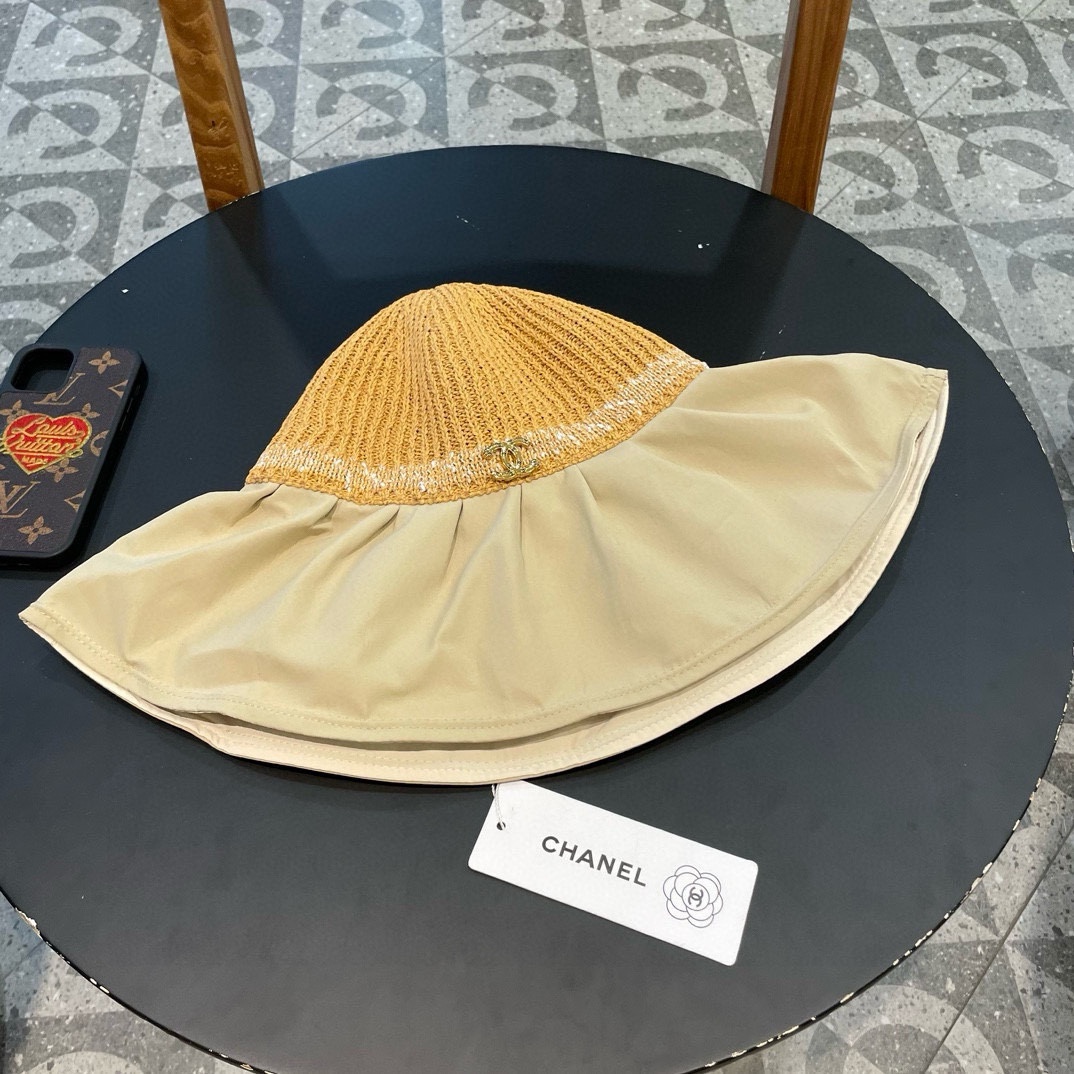  Chanel香奈儿新款 大檐防晒帽子女春夏防紫外线拼接时尚简约蝴蝶结太阳帽