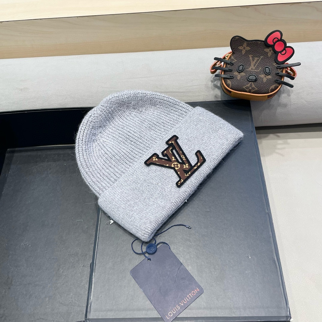 lv路易威登高品100绵羊毛针织帽子情侣百搭秋冬纯羊毛双层保暖毛线帽