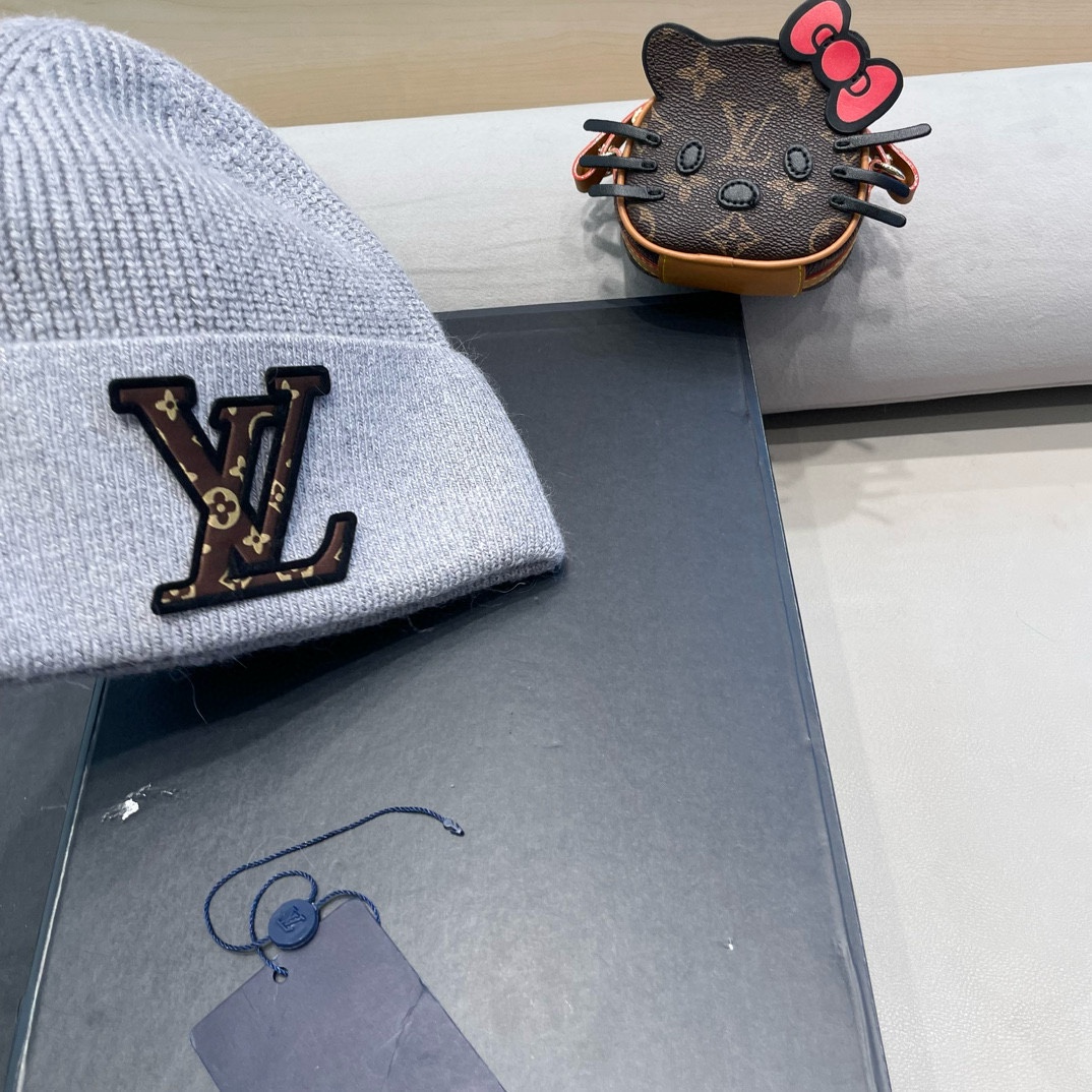 lv路易威登高品100绵羊毛针织帽子情侣百搭秋冬纯羊毛双层保暖毛线帽