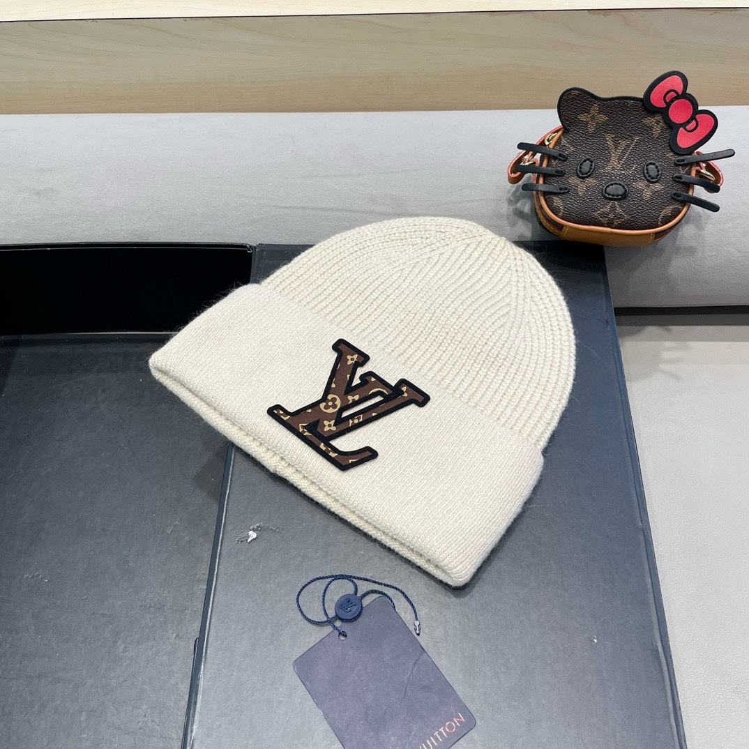 lv路易威登高品100绵羊毛针织帽子情侣百搭秋冬纯羊毛双层保暖毛线帽