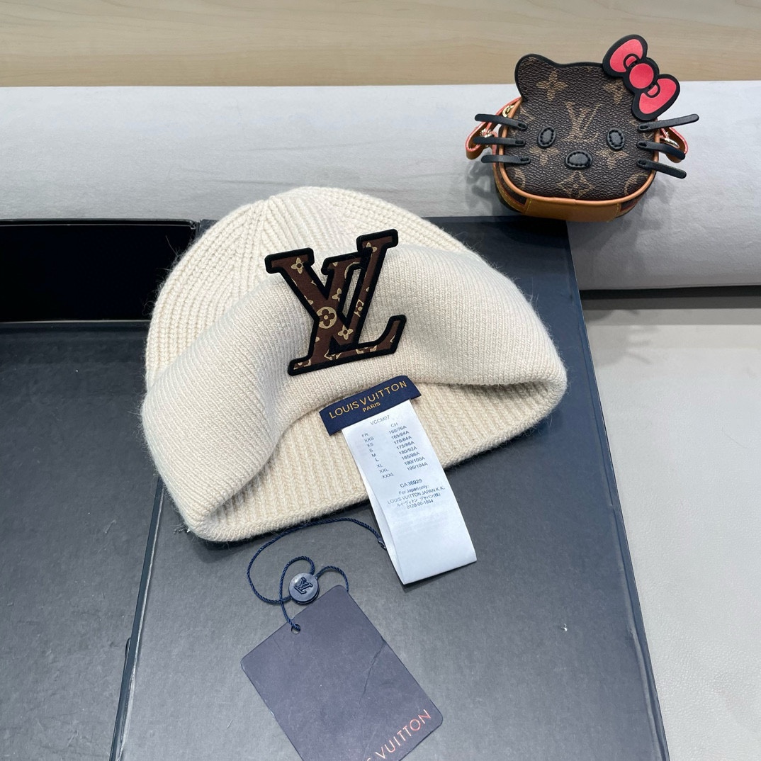 lv路易威登高品100绵羊毛针织帽子情侣百搭秋冬纯羊毛双层保暖毛线帽