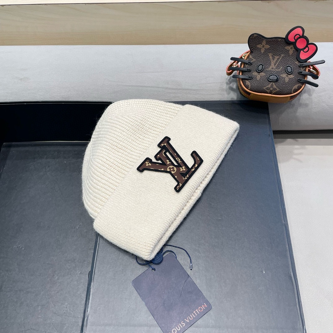 lv路易威登高品100绵羊毛针织帽子情侣百搭秋冬纯羊毛双层保暖毛线帽