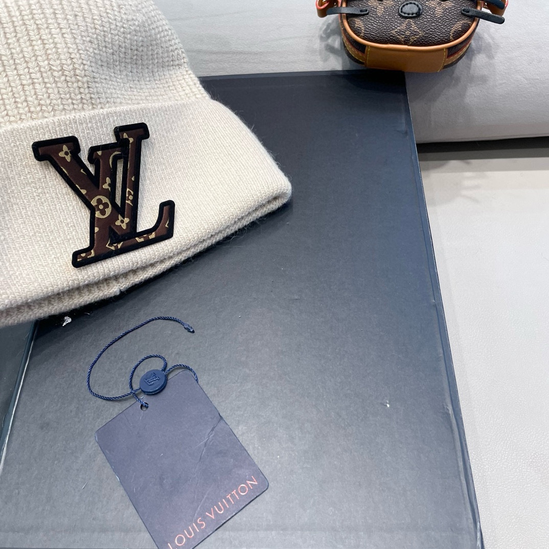 lv路易威登高品100绵羊毛针织帽子情侣百搭秋冬纯羊毛双层保暖毛线帽