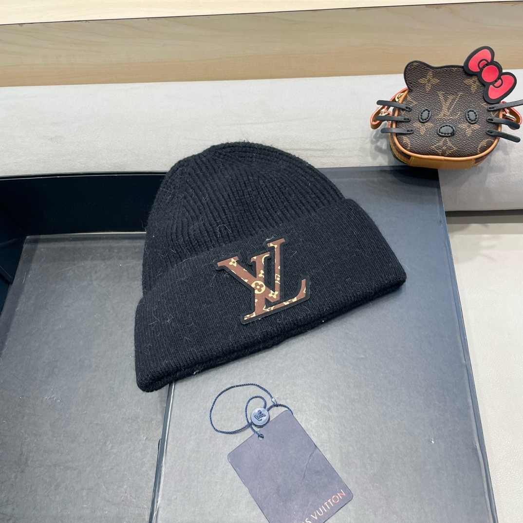 lv路易威登高品100绵羊毛针织帽子情侣百搭秋冬纯羊毛双层保暖毛线帽