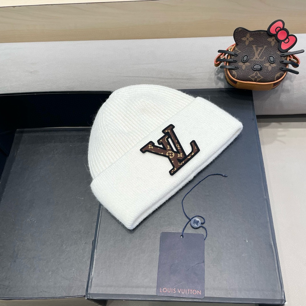 lv路易威登高品100绵羊毛针织帽子情侣百搭秋冬纯羊毛双层保暖毛线帽