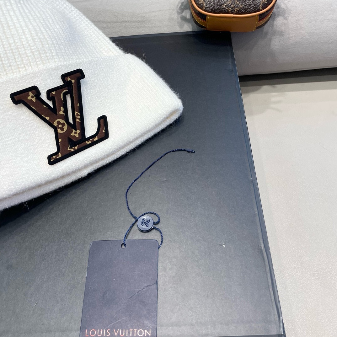 lv路易威登高品100绵羊毛针织帽子情侣百搭秋冬纯羊毛双层保暖毛线帽