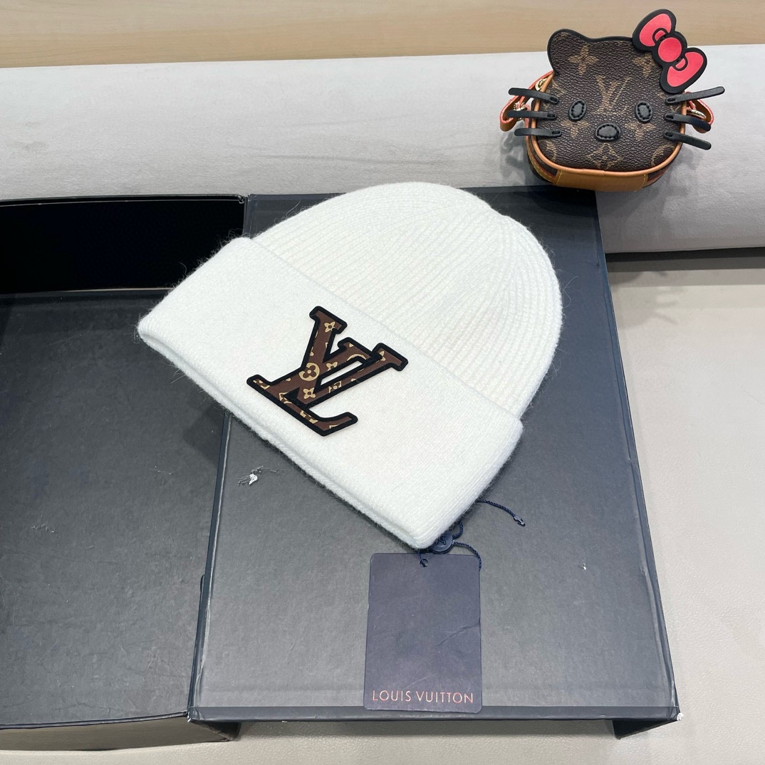 lv路易威登高品100绵羊毛针织帽子情侣百搭秋冬纯羊毛双层保暖毛线帽