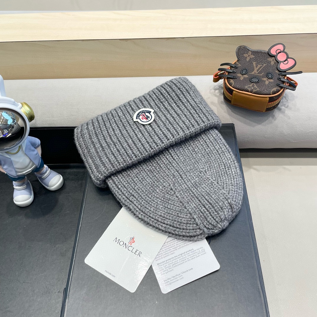 【MONCLER蒙口秋冬三针光板双翻边保暖加厚男士针织帽户外护耳毛线帽女