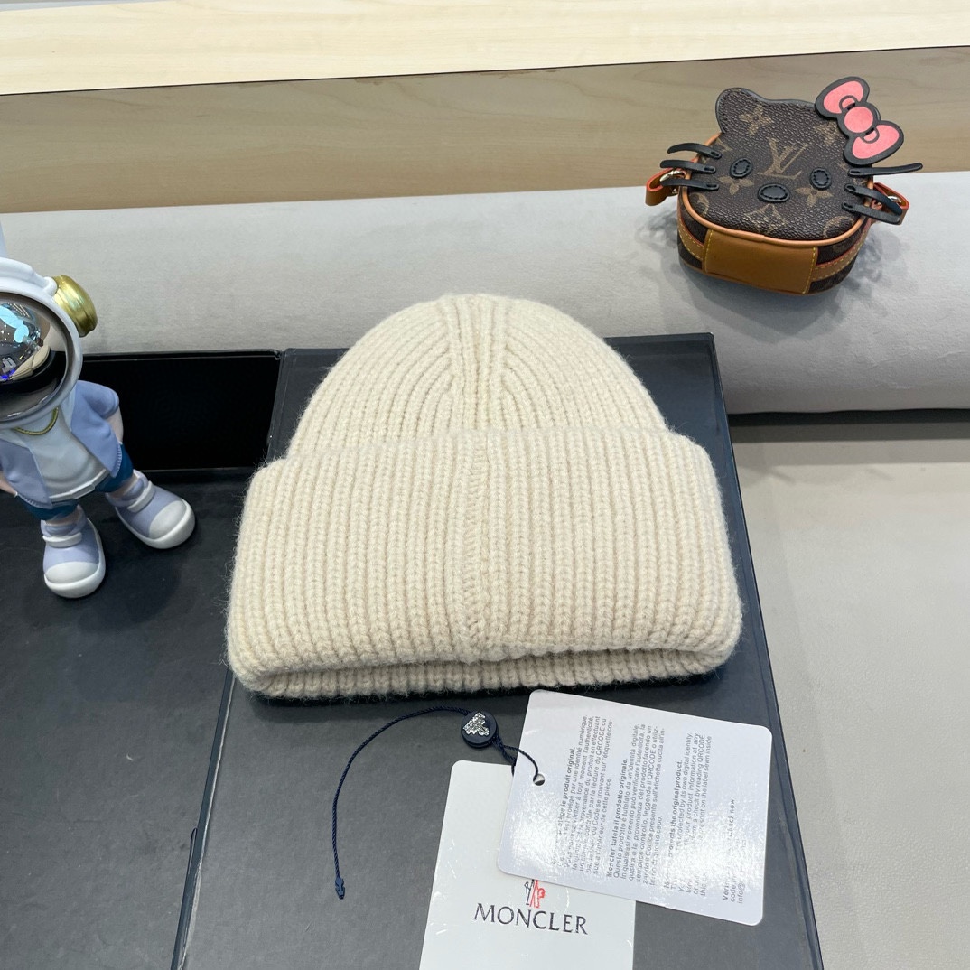  【MONCLER蒙口秋冬三针光板双翻边保暖加厚男士针织帽户外护耳毛线帽女