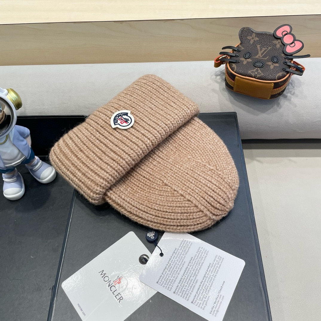  【MONCLER蒙口秋冬三针光板双翻边保暖加厚男士针织帽户外护耳毛线帽女