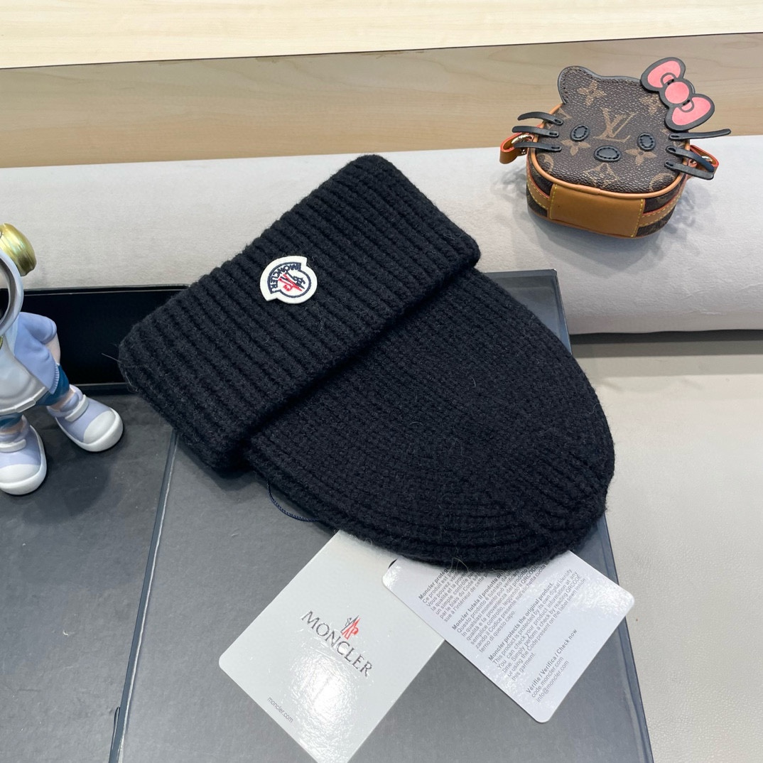  【MONCLER蒙口秋冬三针光板双翻边保暖加厚男士针织帽户外护耳毛线帽女