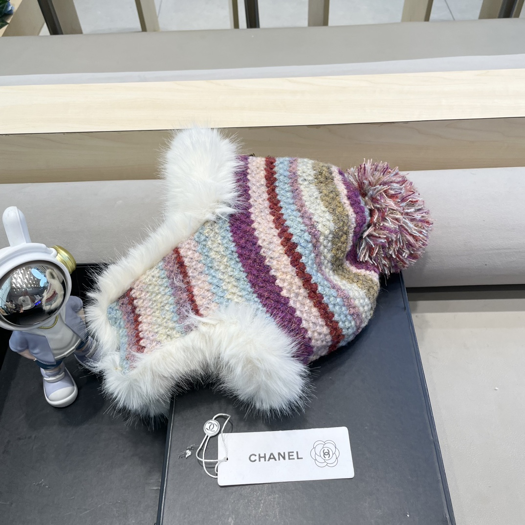 Chanel香奈儿毛绒绒针织加绒雷锋帽子女秋冬保暖护耳毛线帽骑车东北滑雪帽防寒