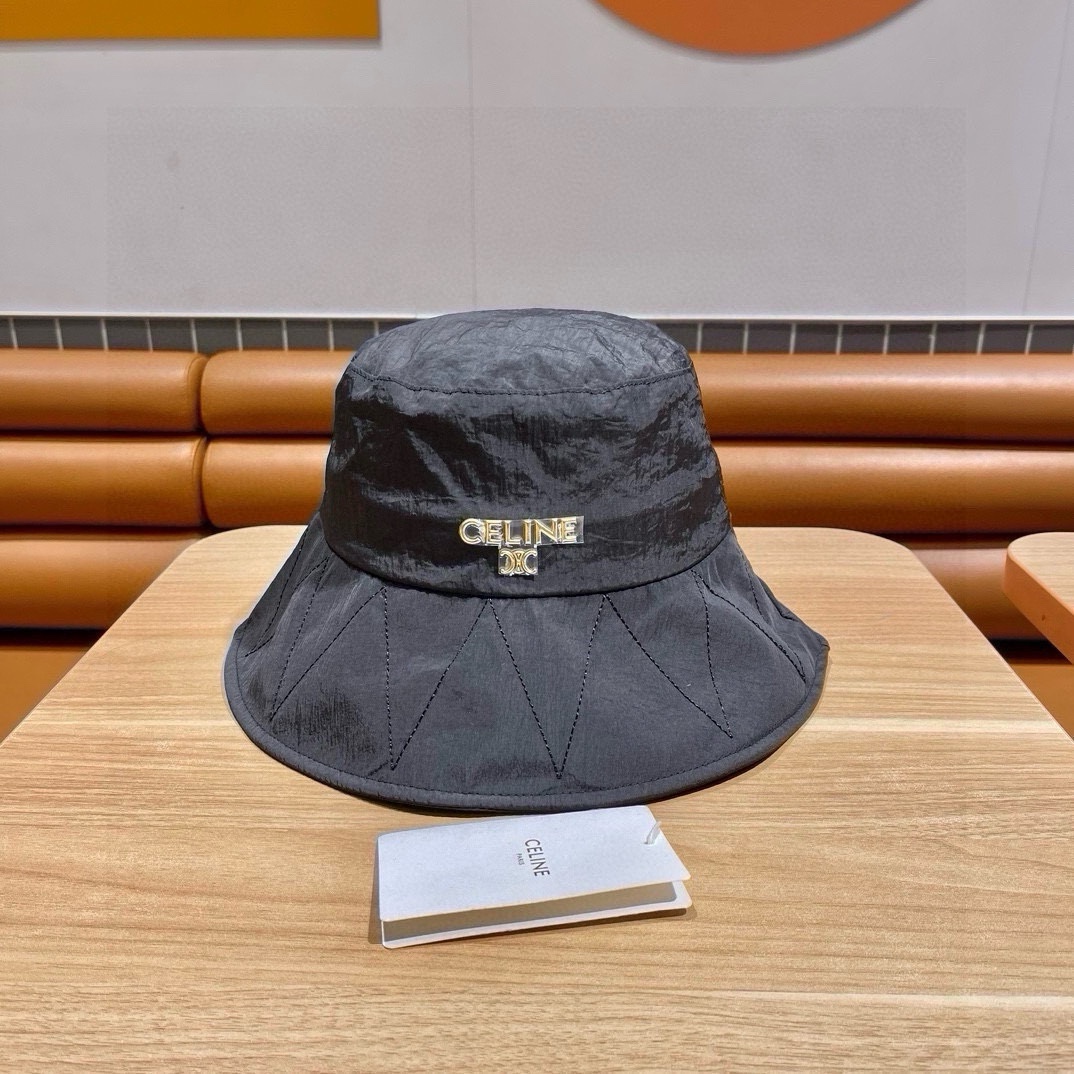CELINE赛琳素颜线条简约渔夫帽女春夏防晒蝴蝶结大檐盆帽户外遮阳布帽潮