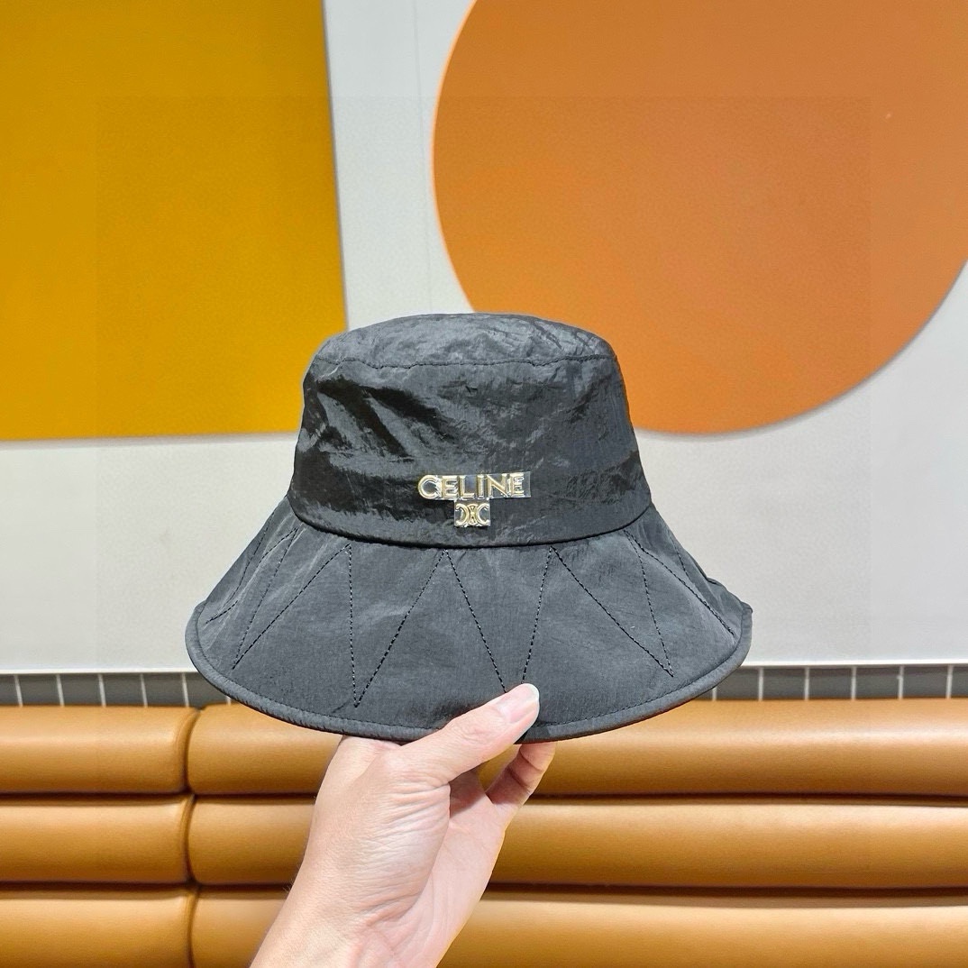 CELINE赛琳素颜线条简约渔夫帽女春夏防晒蝴蝶结大檐盆帽户外遮阳布帽潮