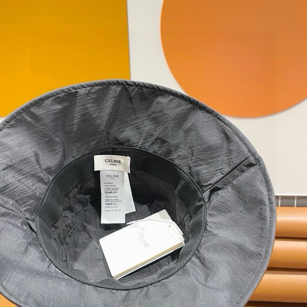 CELINE赛琳素颜线条简约渔夫帽女春夏防晒蝴蝶结大檐盆帽户外遮阳布帽潮