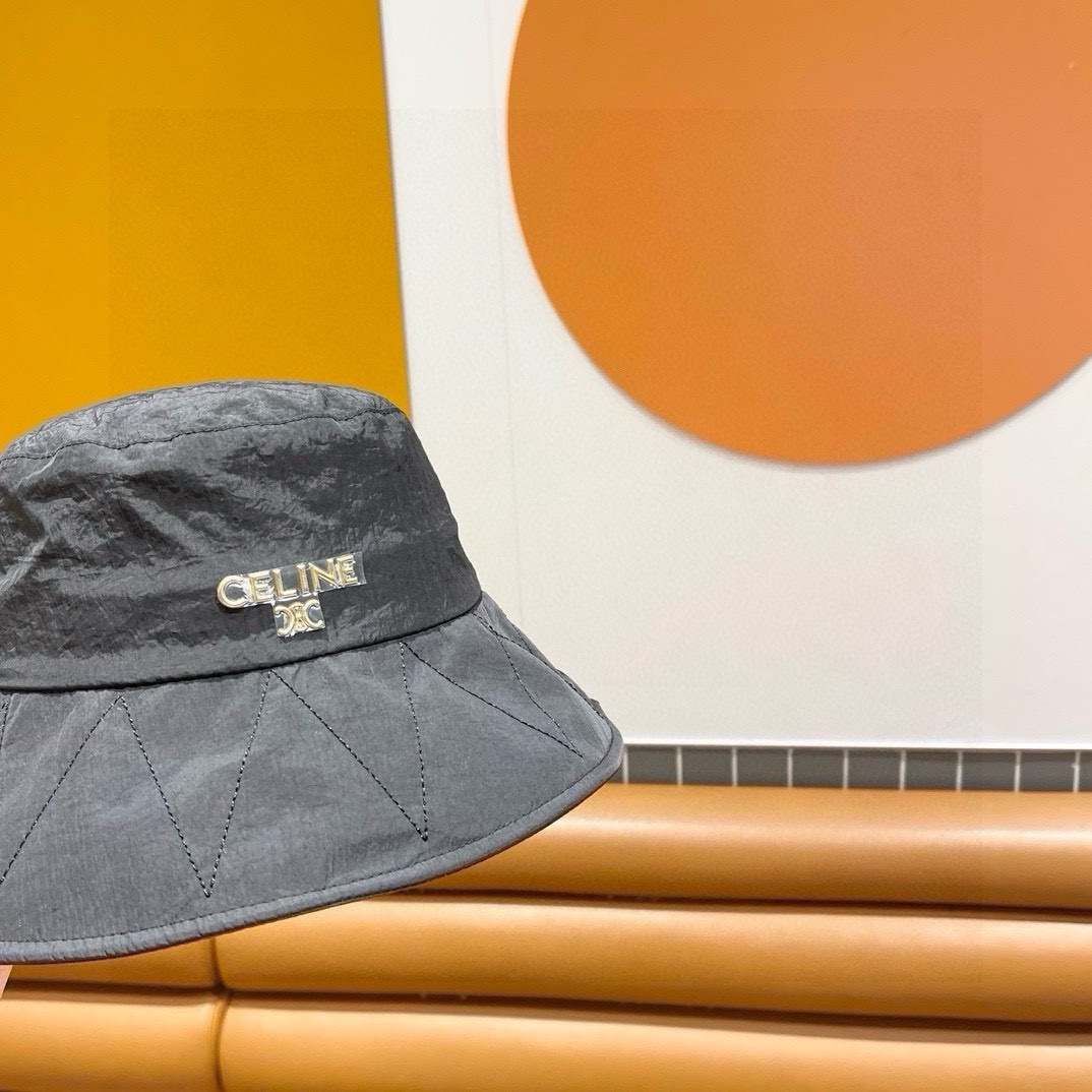 CELINE赛琳素颜线条简约渔夫帽女春夏防晒蝴蝶结大檐盆帽户外遮阳布帽潮