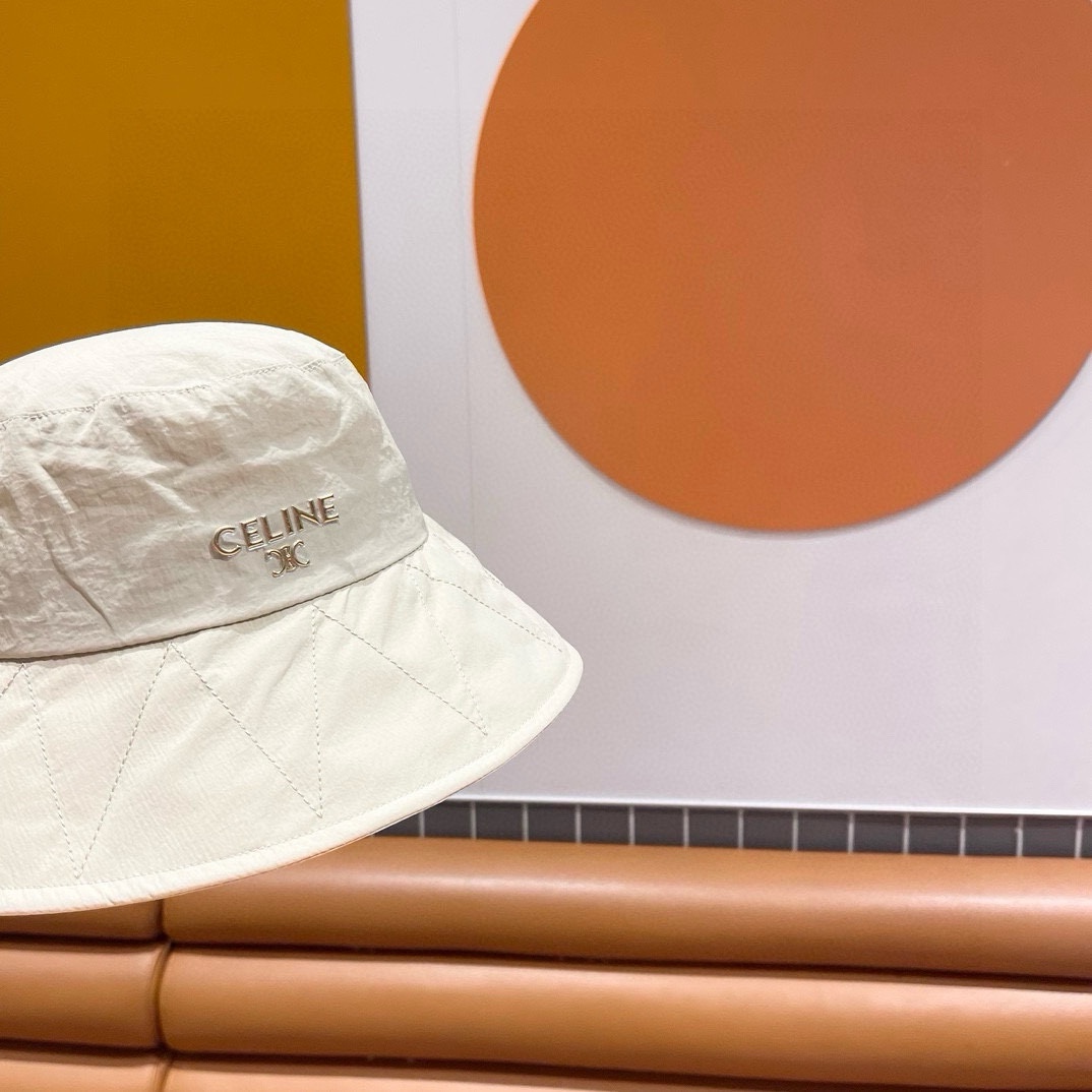 CELINE赛琳素颜线条简约渔夫帽女春夏防晒蝴蝶结大檐盆帽户外遮阳布帽潮