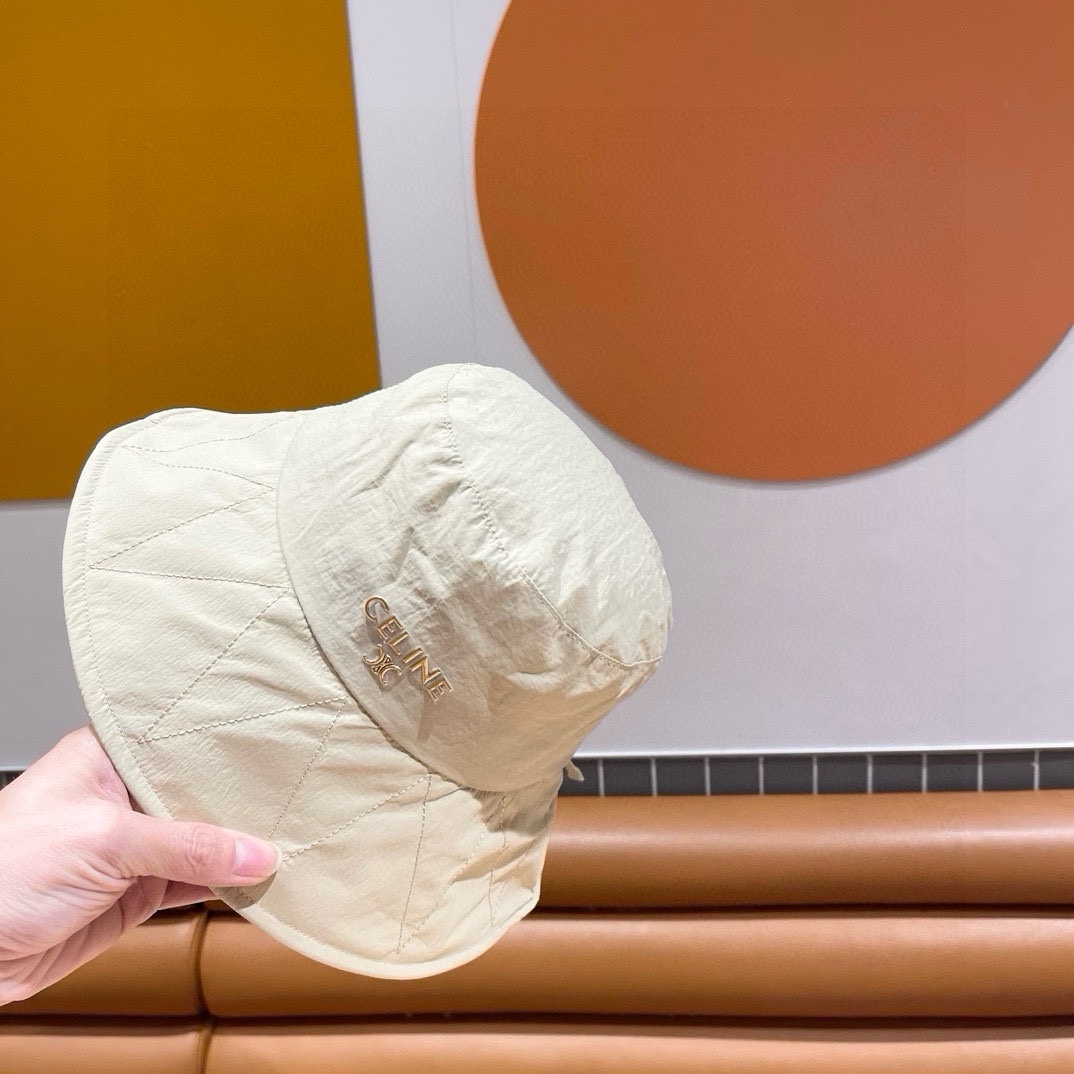 CELINE赛琳素颜线条简约渔夫帽女春夏防晒蝴蝶结大檐盆帽户外遮阳布帽潮