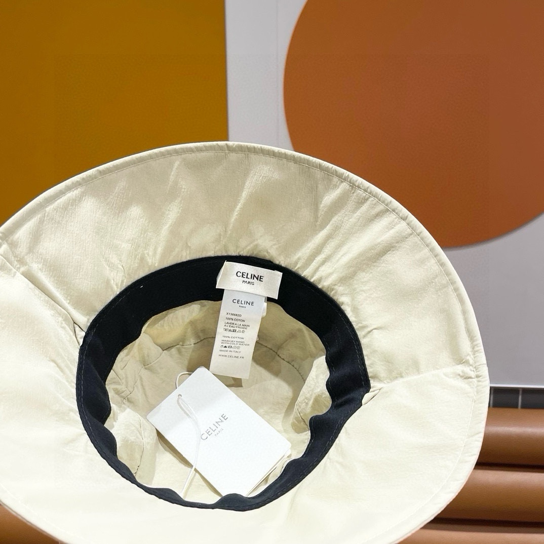 CELINE赛琳素颜线条简约渔夫帽女春夏防晒蝴蝶结大檐盆帽户外遮阳布帽潮