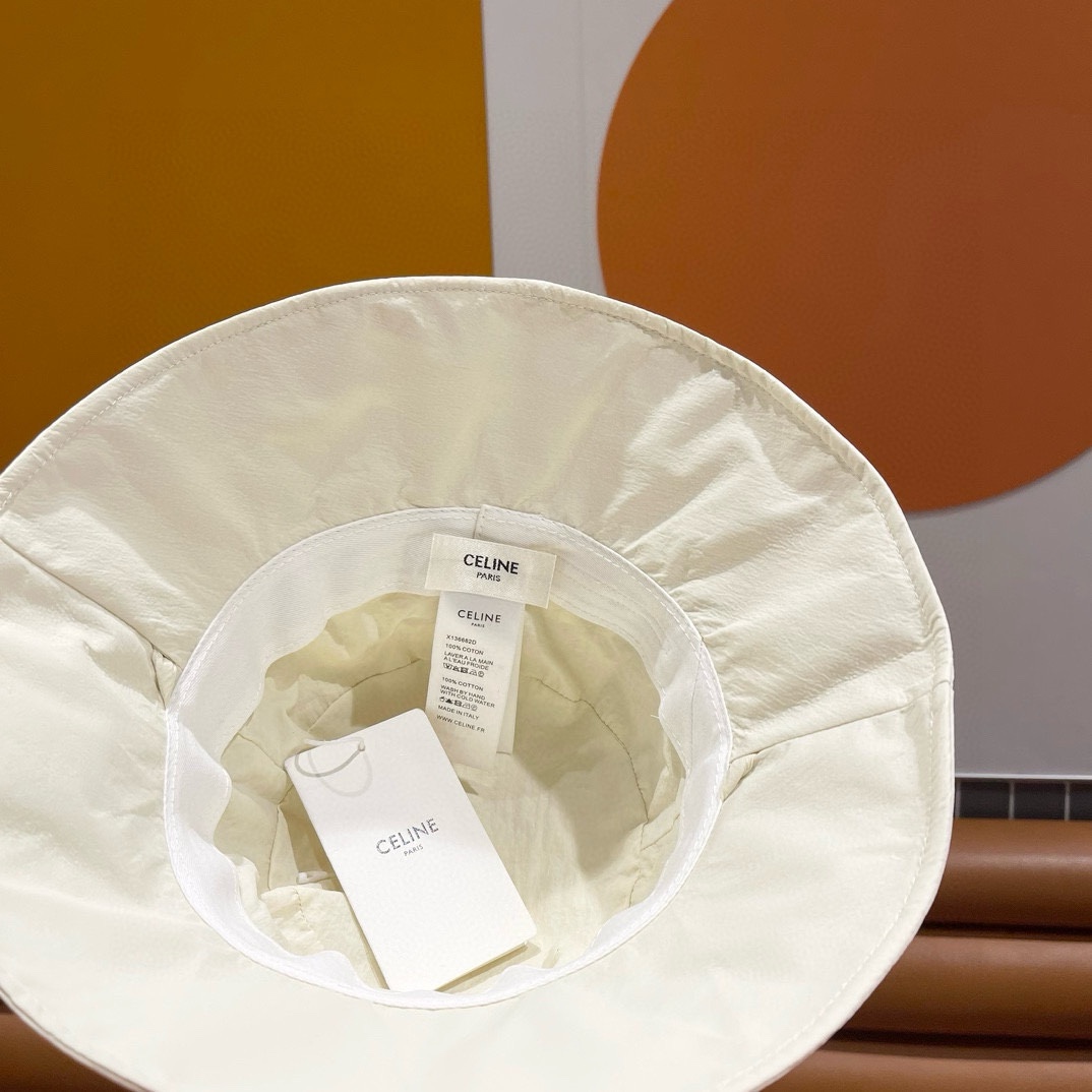 CELINE赛琳素颜线条简约渔夫帽女春夏防晒蝴蝶结大檐盆帽户外遮阳布帽潮