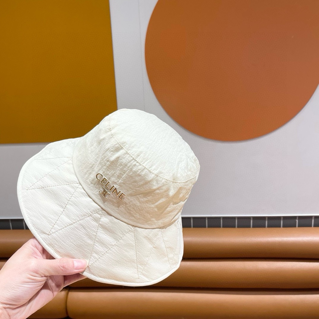 CELINE赛琳素颜线条简约渔夫帽女春夏防晒蝴蝶结大檐盆帽户外遮阳布帽潮