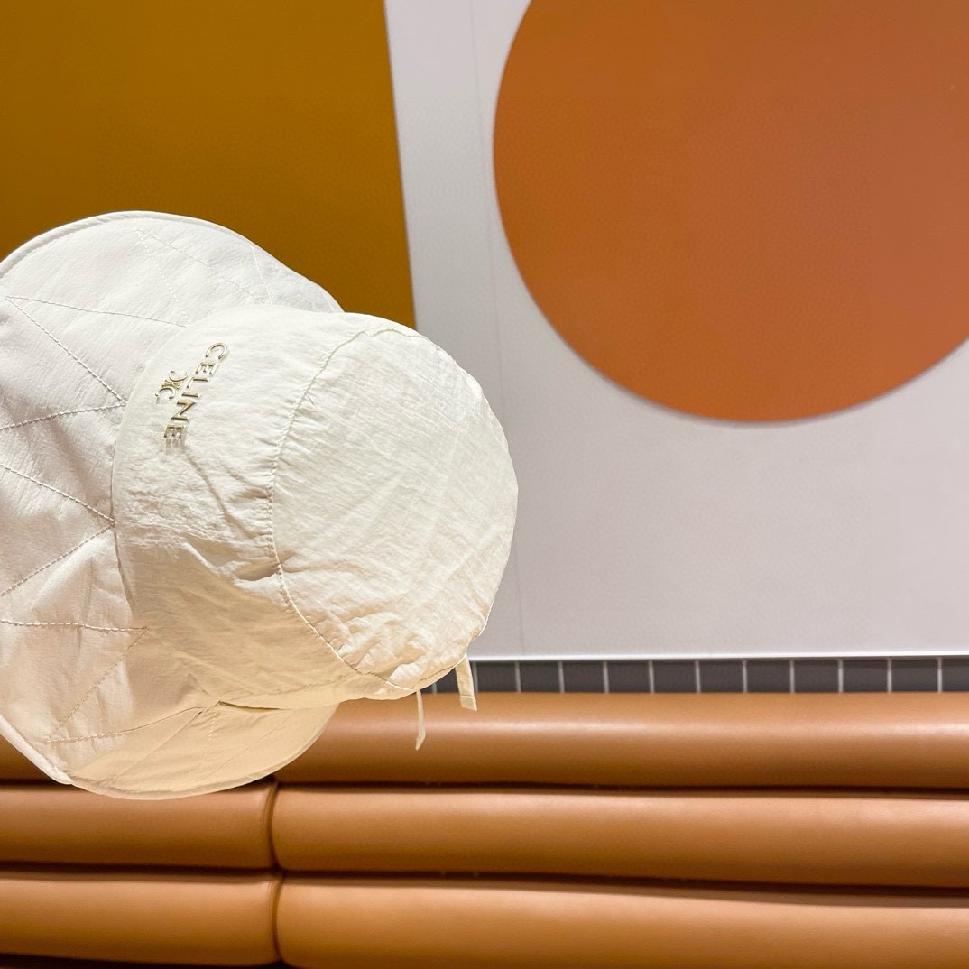 CELINE赛琳素颜线条简约渔夫帽女春夏防晒蝴蝶结大檐盆帽户外遮阳布帽潮