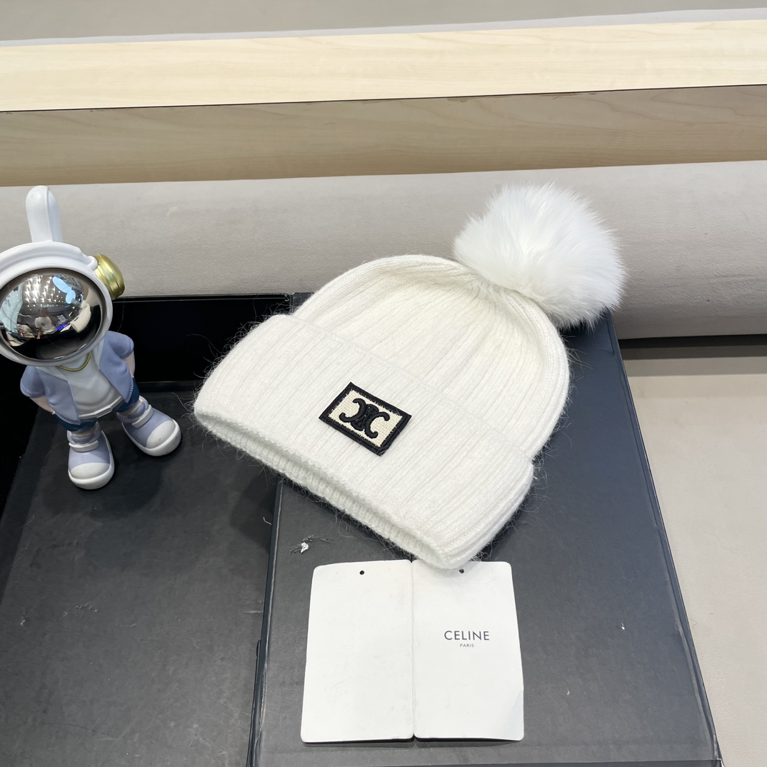 塞琳Celine高端有品质绒女秋冬狐狸毛球针织帽加厚款百搭保暖毛线帽