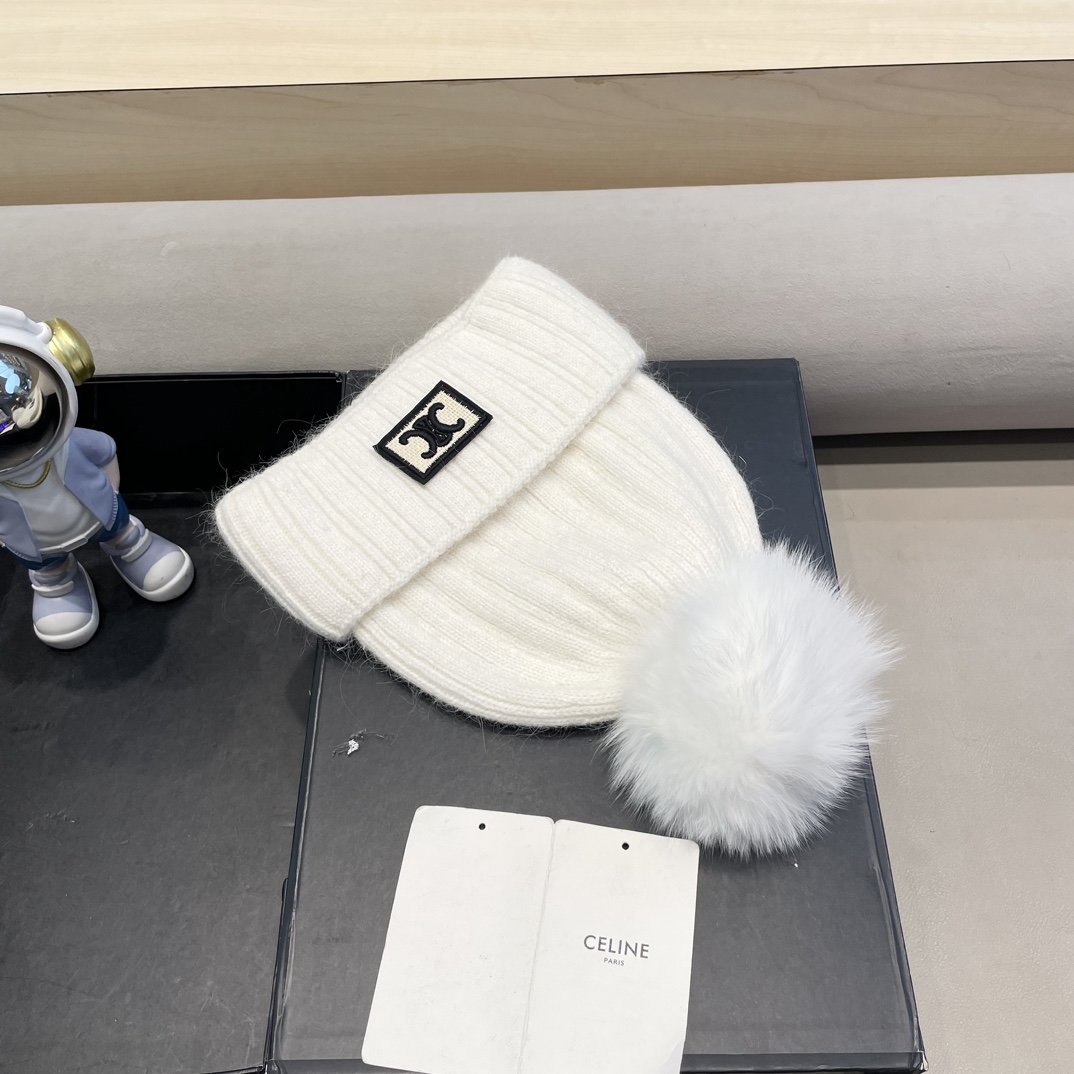 塞琳Celine高端有品质绒女秋冬狐狸毛球针织帽加厚款百搭保暖毛线帽