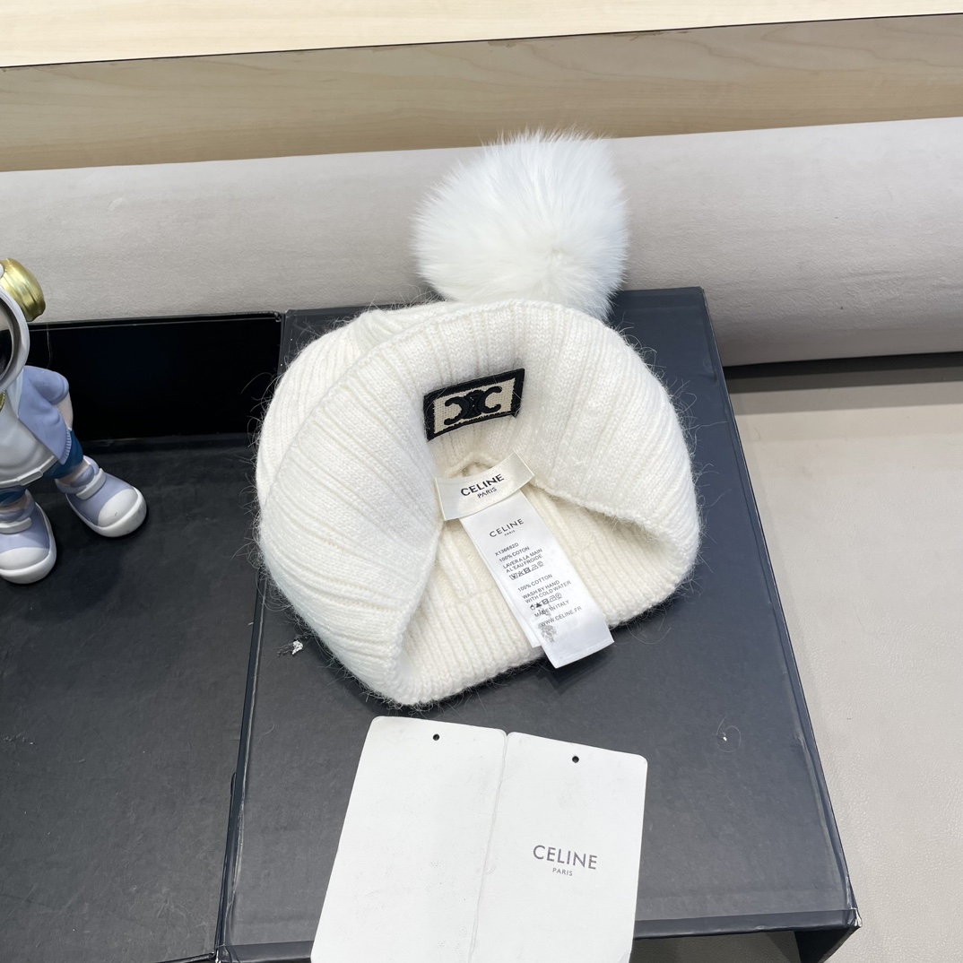 塞琳Celine高端有品质绒女秋冬狐狸毛球针织帽加厚款百搭保暖毛线帽