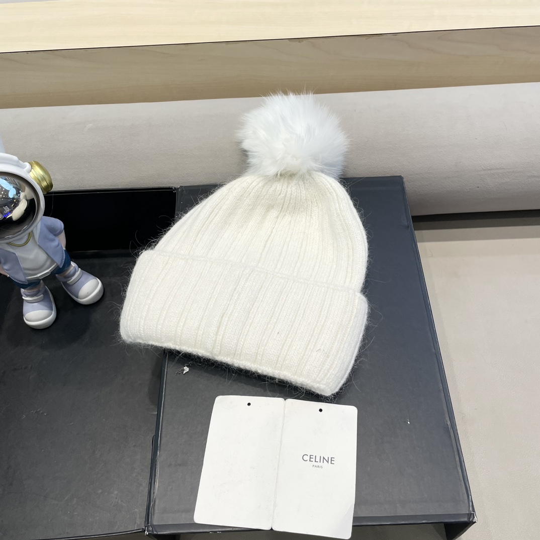 塞琳Celine高端有品质绒女秋冬狐狸毛球针织帽加厚款百搭保暖毛线帽