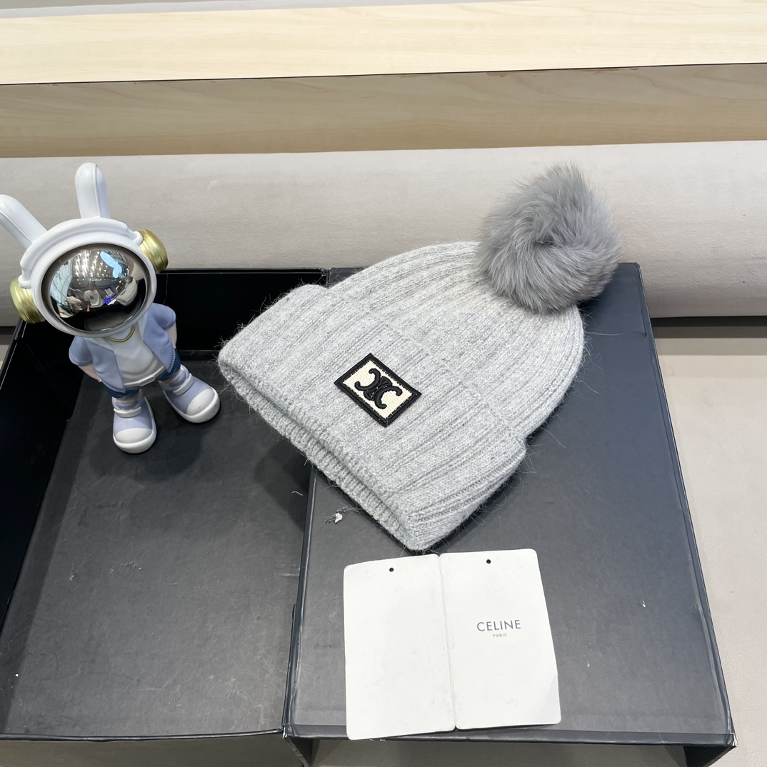 塞琳Celine高端有品质绒女秋冬狐狸毛球针织帽加厚款百搭保暖毛线帽