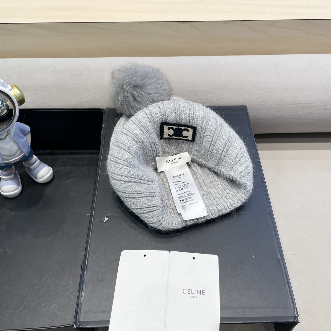 塞琳Celine高端有品质绒女秋冬狐狸毛球针织帽加厚款百搭保暖毛线帽