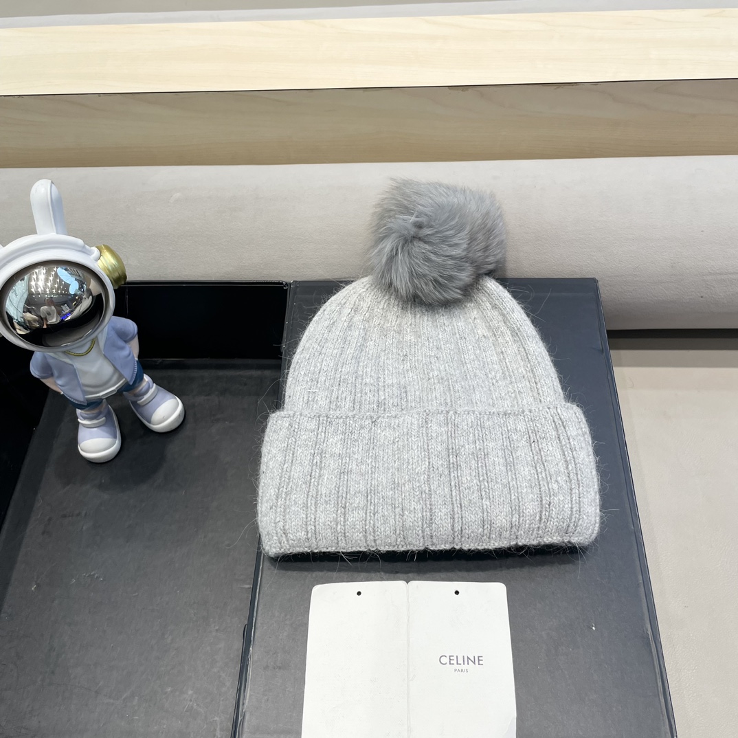 塞琳Celine高端有品质绒女秋冬狐狸毛球针织帽加厚款百搭保暖毛线帽
