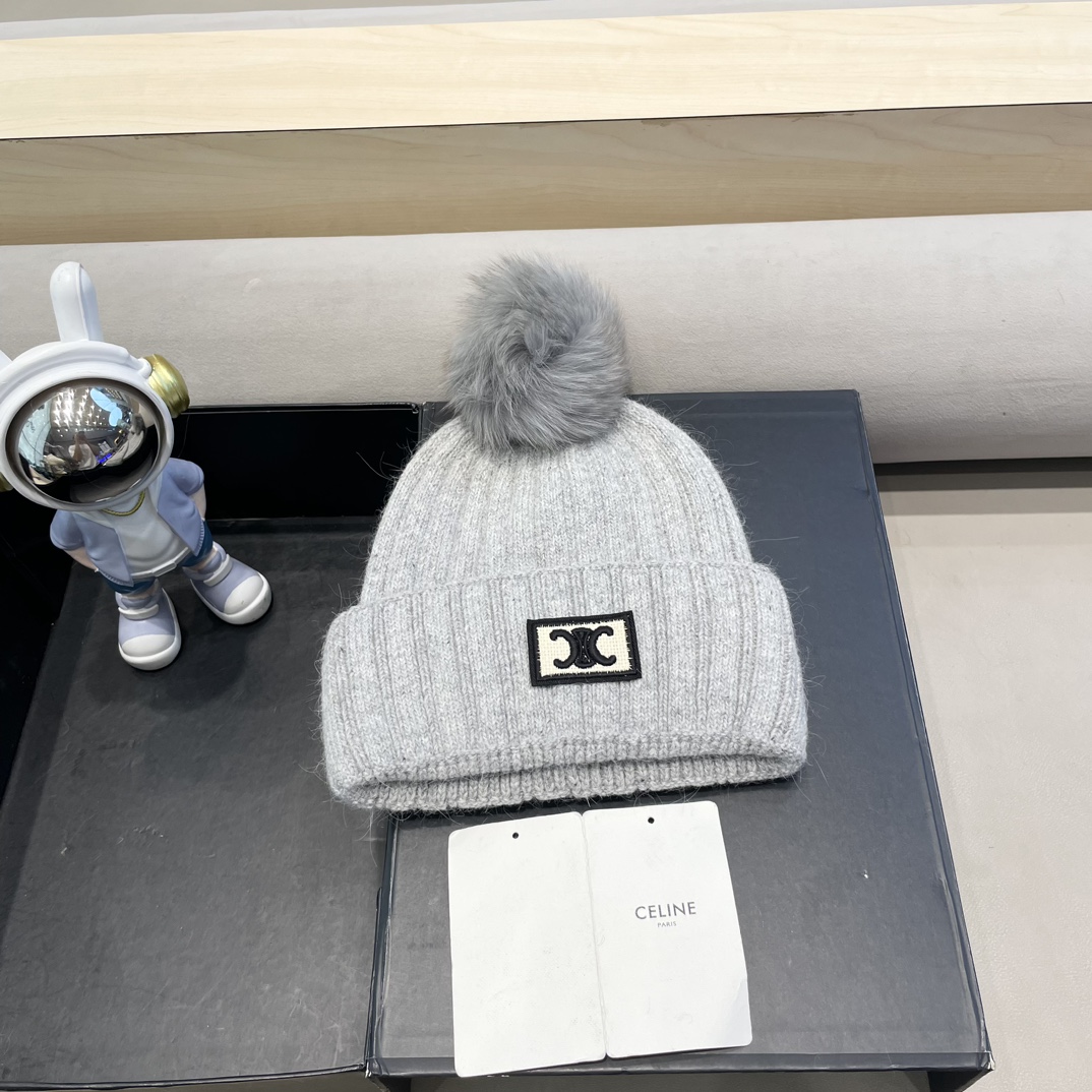 塞琳Celine高端有品质绒女秋冬狐狸毛球针织帽加厚款百搭保暖毛线帽
