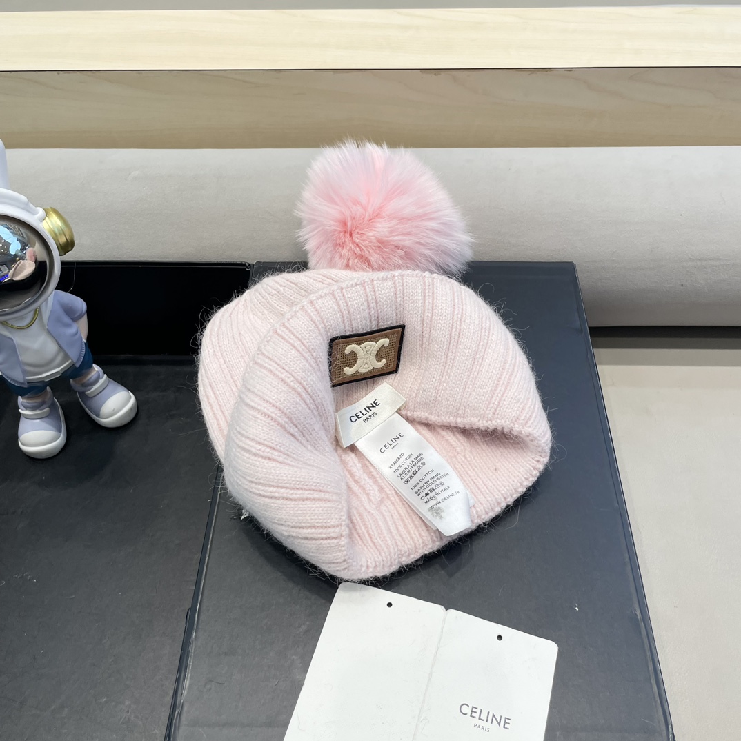 塞琳Celine高端有品质绒女秋冬狐狸毛球针织帽加厚款百搭保暖毛线帽