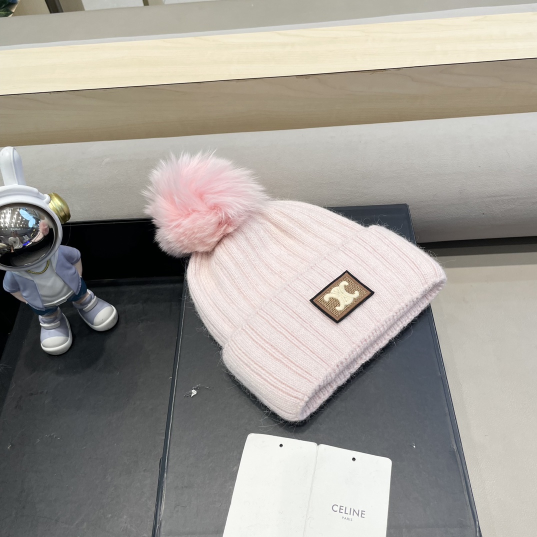 塞琳Celine高端有品质绒女秋冬狐狸毛球针织帽加厚款百搭保暖毛线帽
